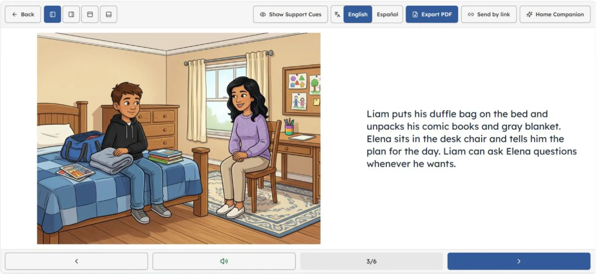iCraftStories story viewer showing an illustrated story page